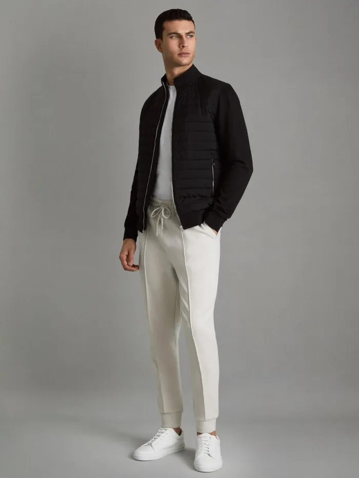 Men Reiss Outerwear and Coats Flintoff Hybrid Quilt And Knit ZipThrough Jacket Black
