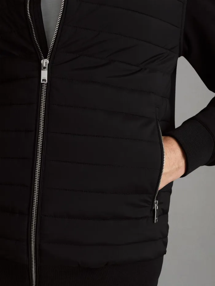 Men Reiss Outerwear and Coats Flintoff Hybrid Quilt And Knit ZipThrough Jacket Black