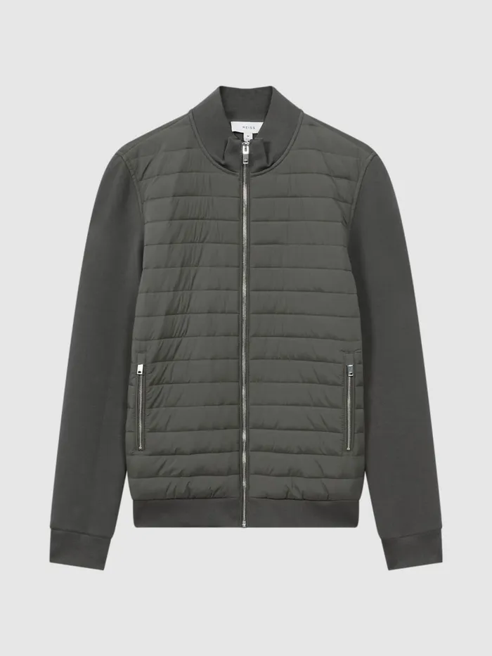Men Reiss Outerwear and Coats Freddie Hybrid Quilt And Knit ZipThrough Jacket Sage