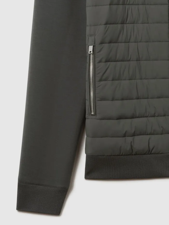 Men Reiss Outerwear and Coats Freddie Hybrid Quilt And Knit ZipThrough Jacket Sage