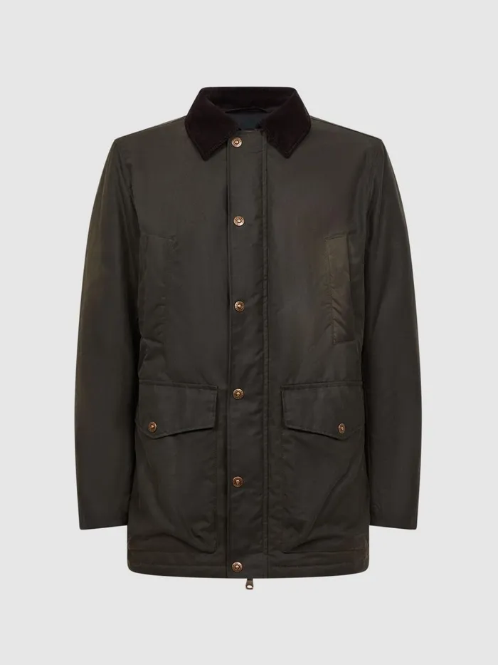 Men Reiss Outerwear and Coats Jacobson Waxed Field Jacket Green Cervo