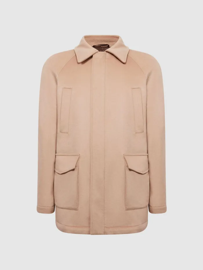 Men Reiss Outerwear and Coats Mandarin Zip Through Cashmere Coat Cream