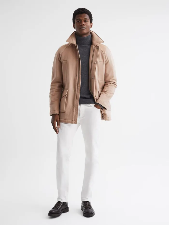 Men Reiss Outerwear and Coats Mandarin Zip Through Cashmere Coat Cream