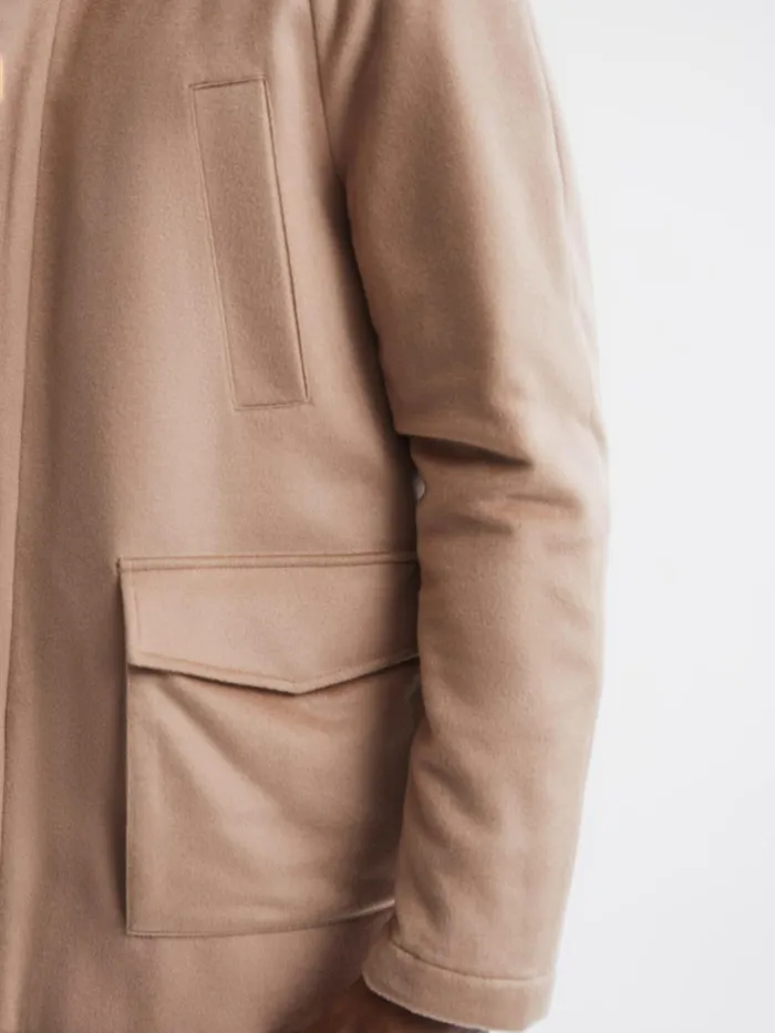 Men Reiss Outerwear and Coats Mandarin Zip Through Cashmere Coat Cream