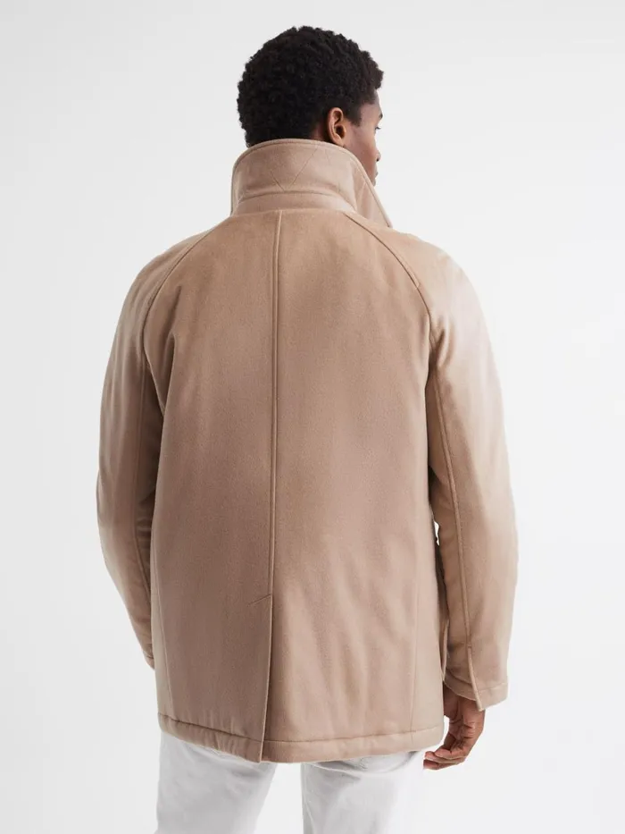 Men Reiss Outerwear and Coats Mandarin Zip Through Cashmere Coat Cream