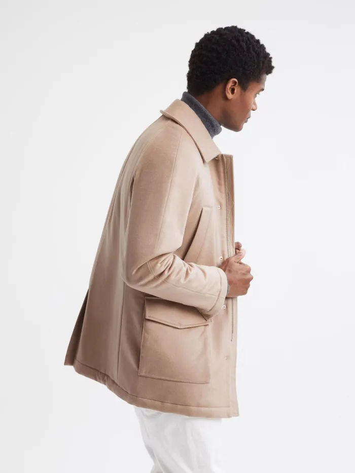 Men Reiss Outerwear and Coats Mandarin Zip Through Cashmere Coat Cream