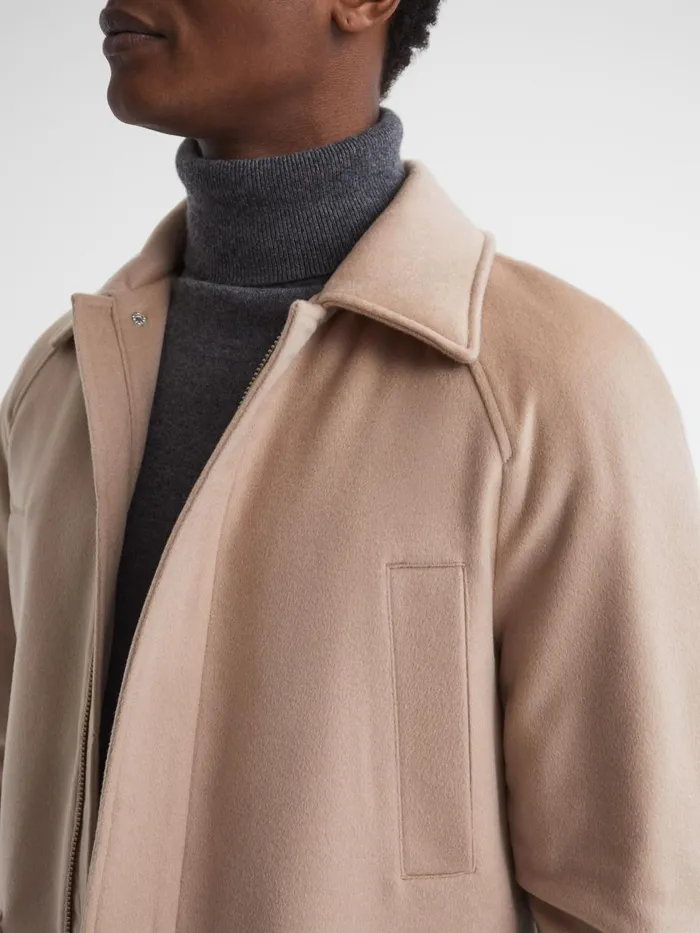 Men Reiss Outerwear and Coats Mandarin Zip Through Cashmere Coat Cream