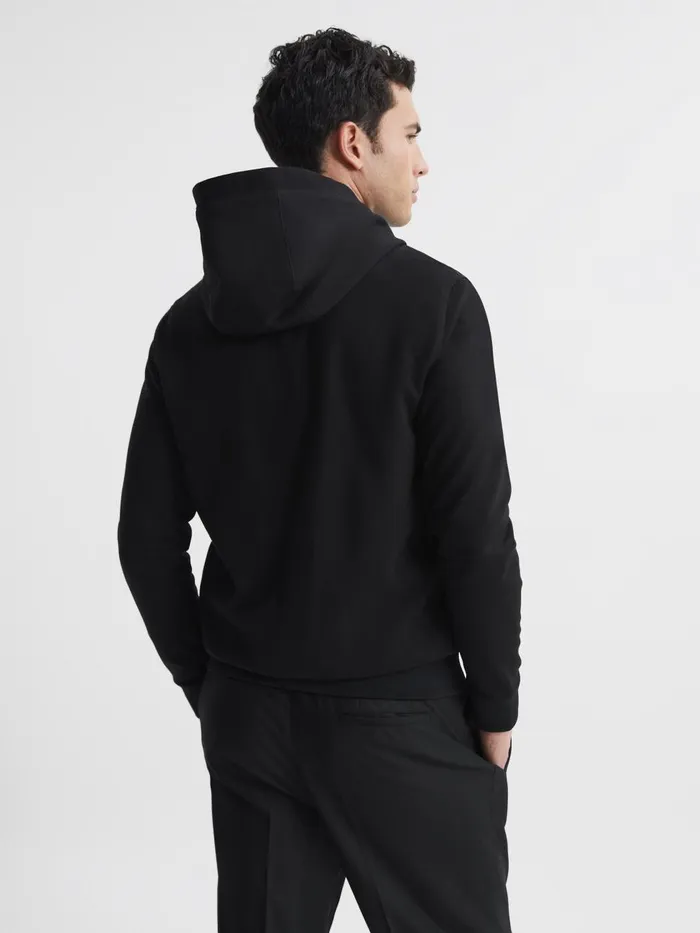Men Reiss Outerwear and Coats Taylor Hybrid Zip Quilted Hooded Jacket Black