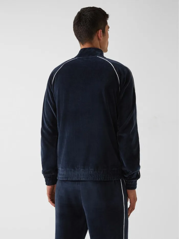 Men Reiss Outerwear and Coats William 8211 Che Velour Zip Through Jacket With Piping Navy