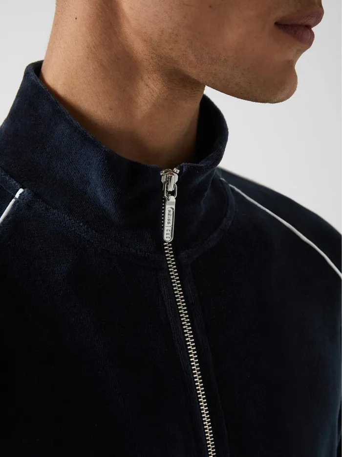 Men Reiss Outerwear and Coats William 8211 Che Velour Zip Through Jacket With Piping Navy