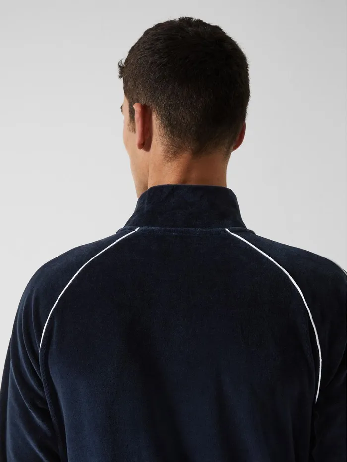Men Reiss Outerwear and Coats William 8211 Che Velour Zip Through Jacket With Piping Navy