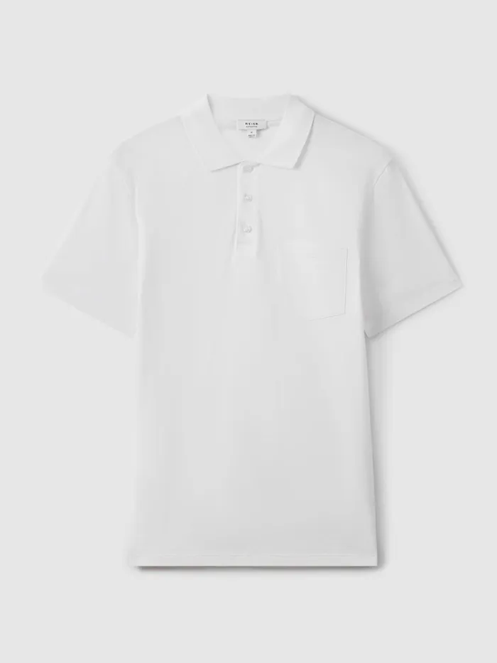 Men Reiss Polo Shirts Austin Mercerised Cotton Polo Shirt White