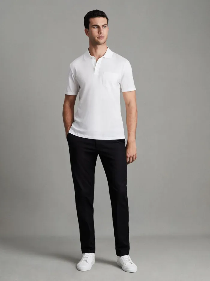 Men Reiss Polo Shirts Austin Mercerised Cotton Polo Shirt White