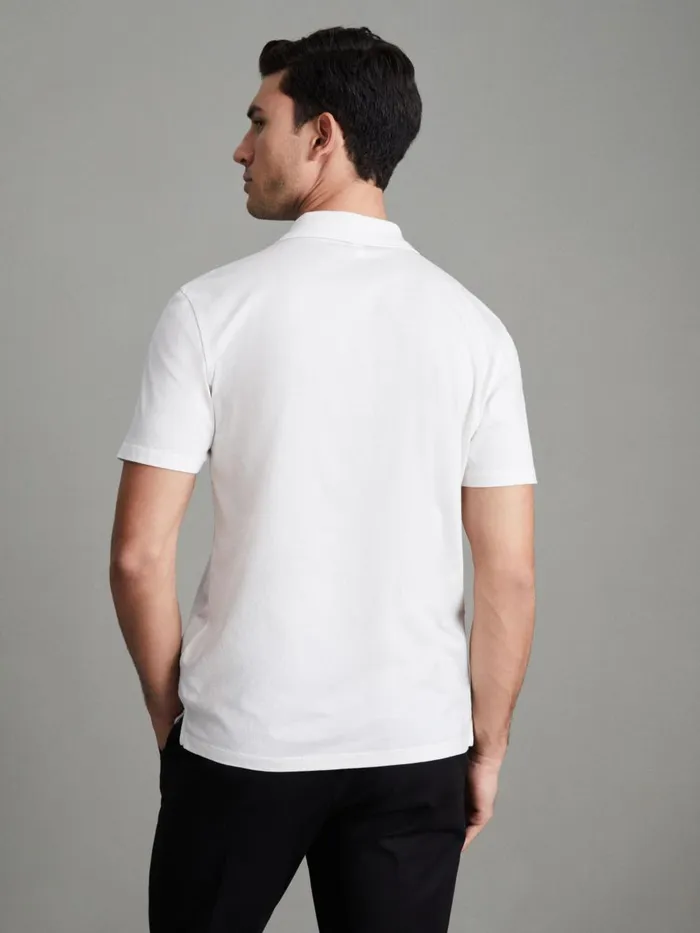 Men Reiss Polo Shirts Austin Mercerised Cotton Polo Shirt White