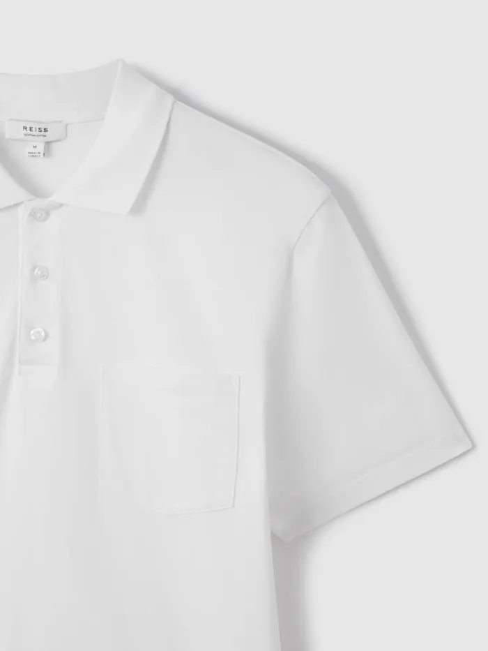 Men Reiss Polo Shirts Austin Mercerised Cotton Polo Shirt White