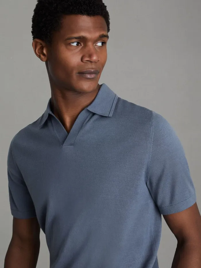 Men Reiss Polo Shirts Duchie Merino Wool Open Collar Polo Shirt Airforce Blue Men Reiss Polo Shirts Duchie Merino Wool Open Collar Polo Shirt Airforce Blue