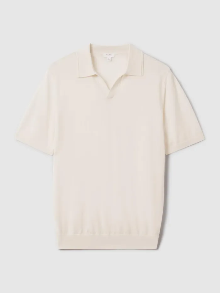 Men Reiss Polo Shirts Duchie Merino Wool Open Collar Polo Shirt Snow