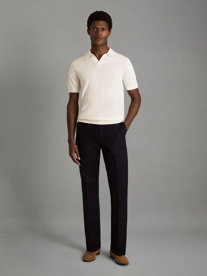 Men Reiss Polo Shirts Duchie Merino Wool Open Collar Polo Shirt Snow