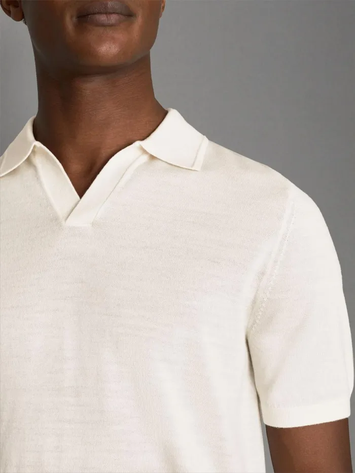 Men Reiss Polo Shirts Duchie Merino Wool Open Collar Polo Shirt Snow