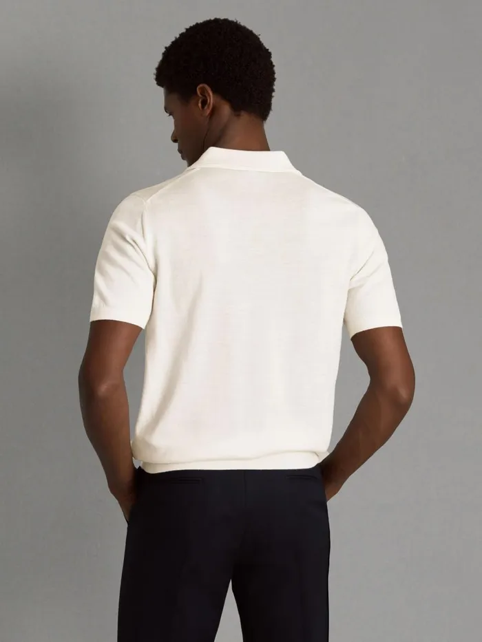 Men Reiss Polo Shirts Duchie Merino Wool Open Collar Polo Shirt Snow
