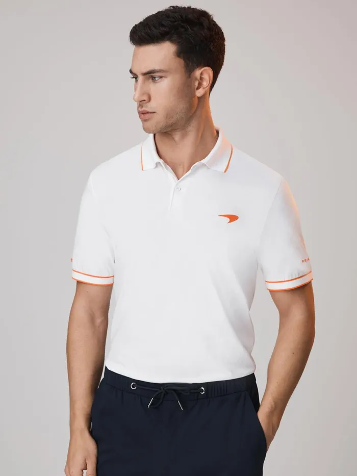 Men Reiss Polo Shirts F1 Mercerised Cotton Polo Shirt White