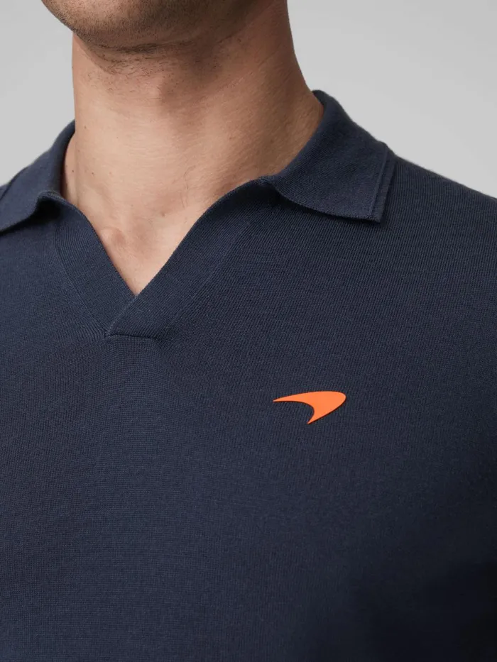 Men Reiss Polo Shirts F1 Merino Wool Open Collar Polo Shirt Airforce Blue