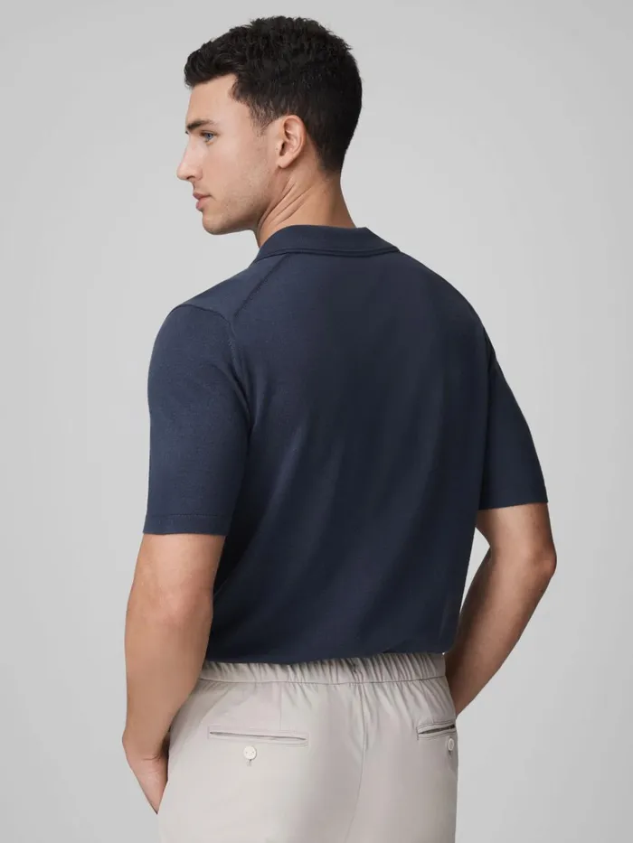 Men Reiss Polo Shirts F1 Merino Wool Open Collar Polo Shirt Airforce Blue