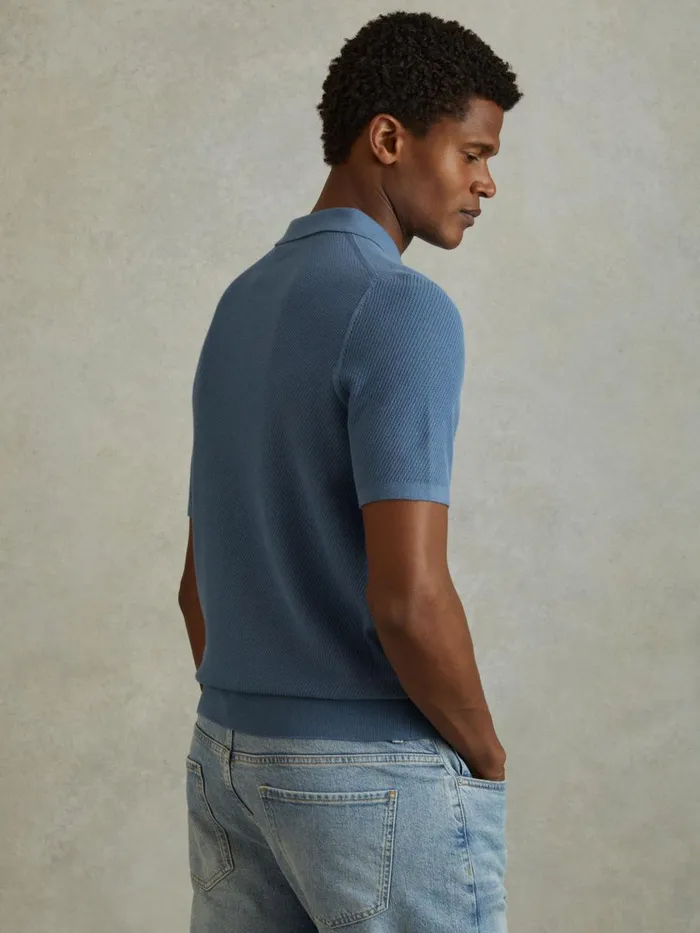 Men Reiss Polo Shirts Ivor Textured HalfZip Polo Shirt Blue