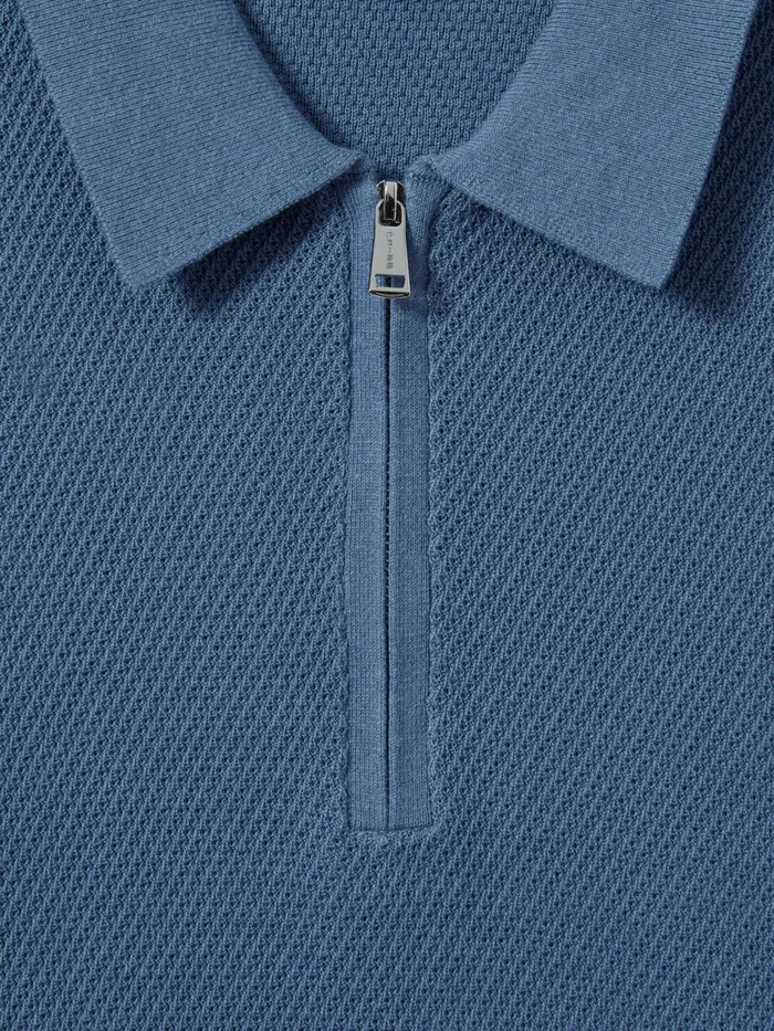 Men Reiss Polo Shirts Ivor Textured HalfZip Polo Shirt Blue