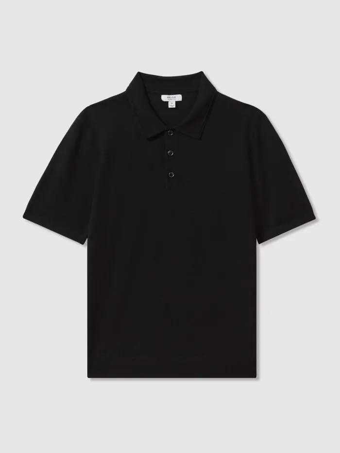 Men Reiss Polo Shirts Manor Merino Wool Polo Shirt Black