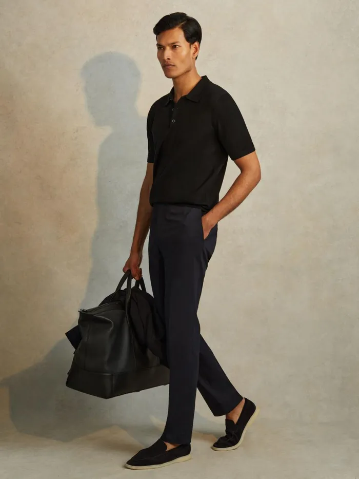 Men Reiss Polo Shirts Manor Merino Wool Polo Shirt Black