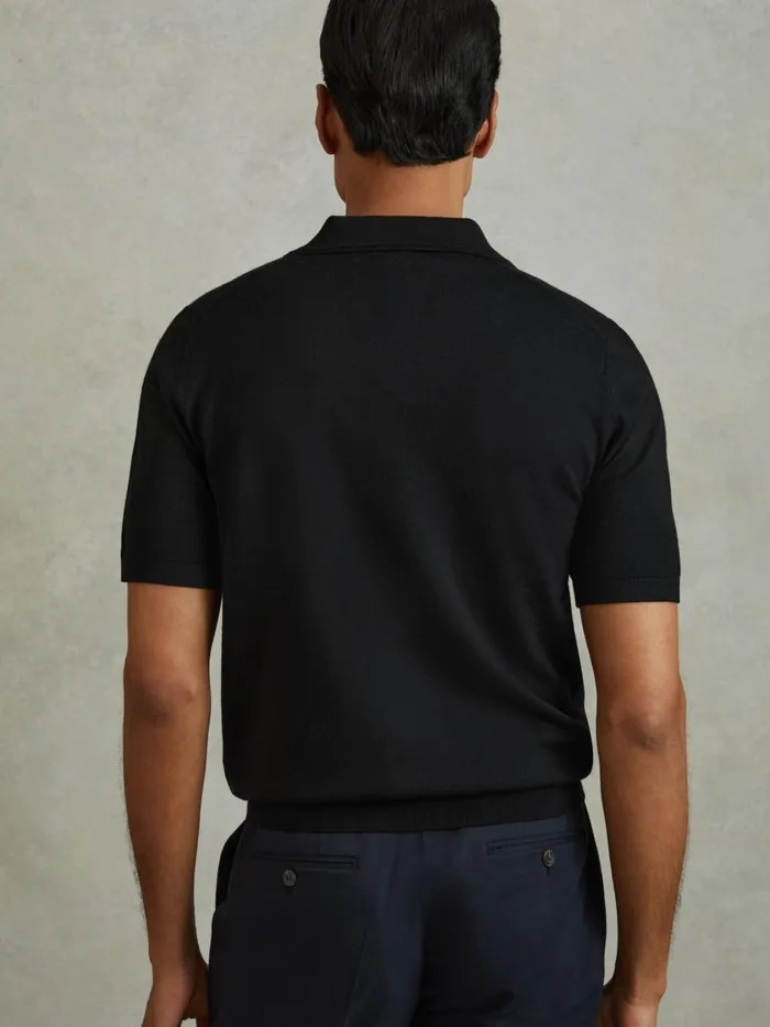 Men Reiss Polo Shirts Manor Merino Wool Polo Shirt Black