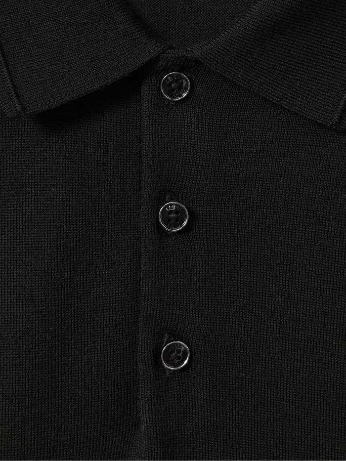 Men Reiss Polo Shirts Manor Merino Wool Polo Shirt Black