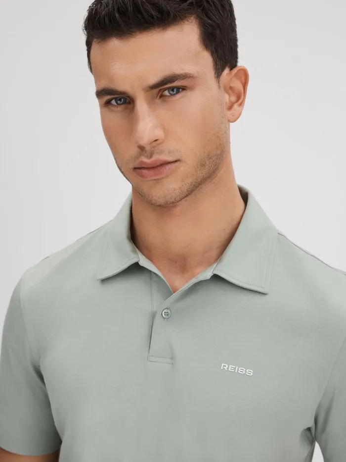 Men Reiss Polo Shirts Owens Slim Fit Cotton Polo Shirt Sage