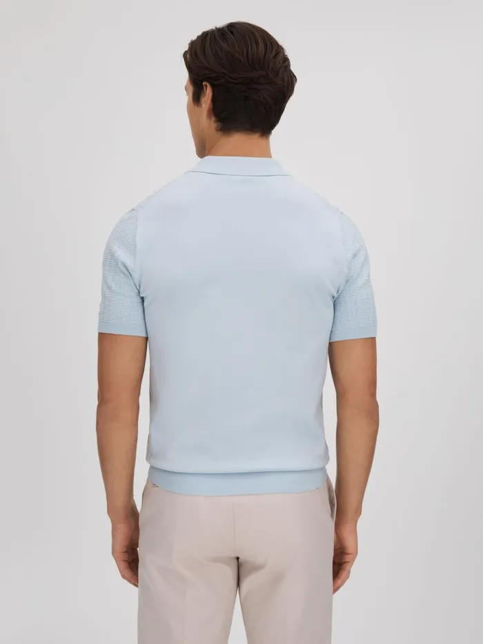 Men Reiss Polo Shirts Pascoe Textured Modal Blend Polo Shirt Soft Blue