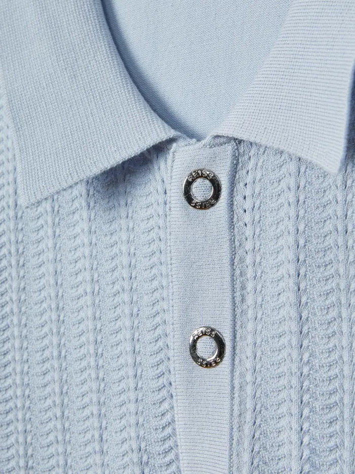 Men Reiss Polo Shirts Pascoe Textured Modal Blend Polo Shirt Soft Blue