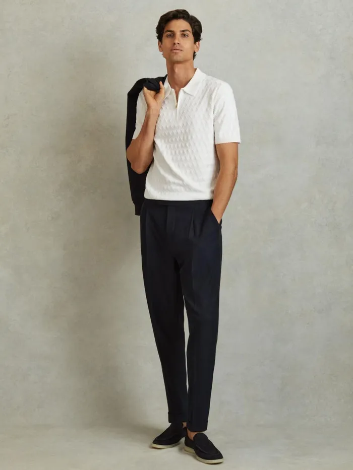 Men Reiss Polo Shirts Rizzo HalfZip Knitted Polo Shirt White
