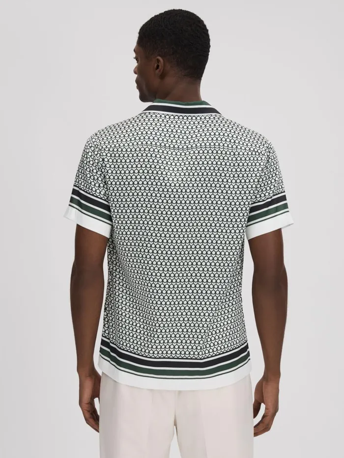 Men Reiss Shirts Blair Geometric Print Cuban Collar Shirt Whitegreen