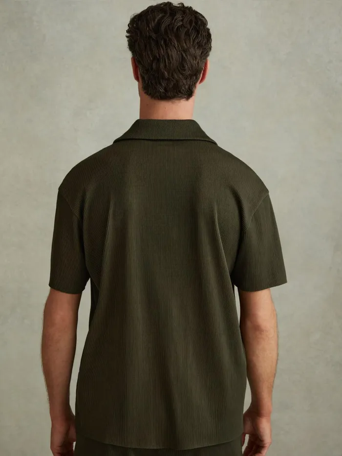 Men Reiss Shirts Chase Ribbed Cuban Collar Shirt Green