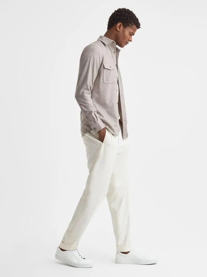 Men Reiss Shirts Chaser ButtonThrough Twin Pocket Overshirt Wheat Melange