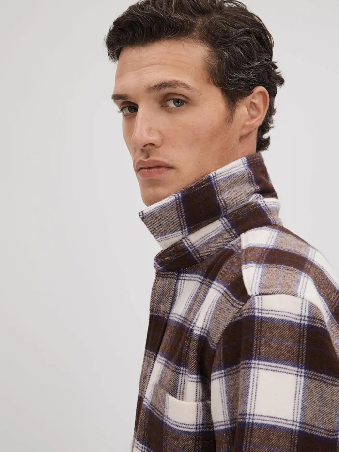 Men Reiss Shirts Dortch Brushed Checked ButtonThrough Shirt Brown Multi