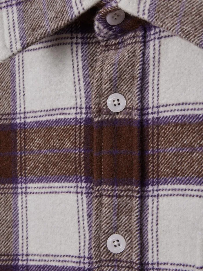 Men Reiss Shirts Dortch Brushed Checked ButtonThrough Shirt Brown Multi