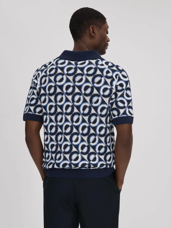 Men Reiss Shirts Frenchie Crochet Cuban Collar Shirt Navy