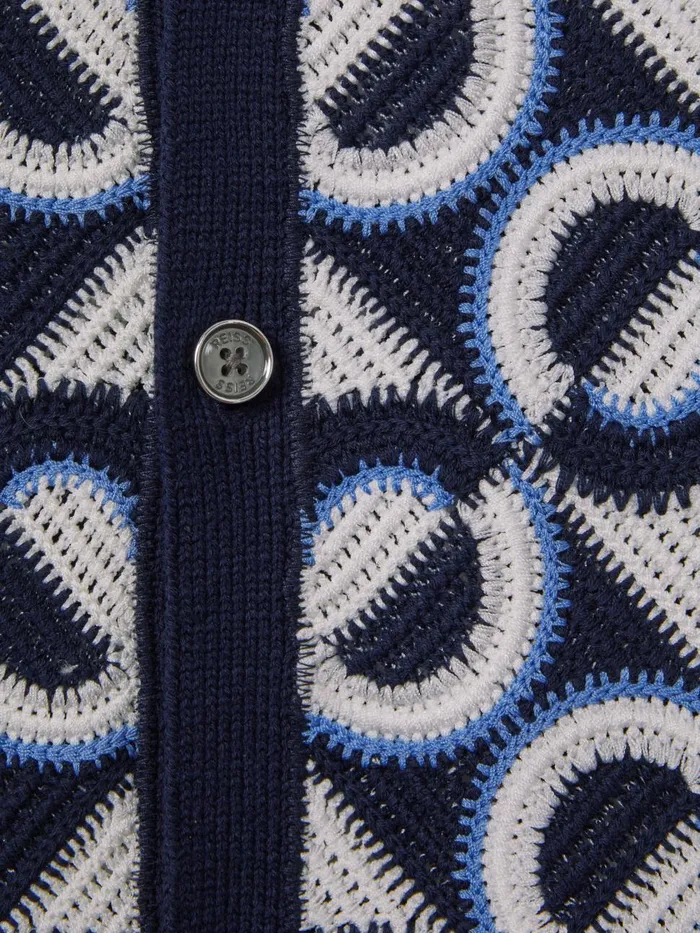 Men Reiss Shirts Frenchie Crochet Cuban Collar Shirt Navy