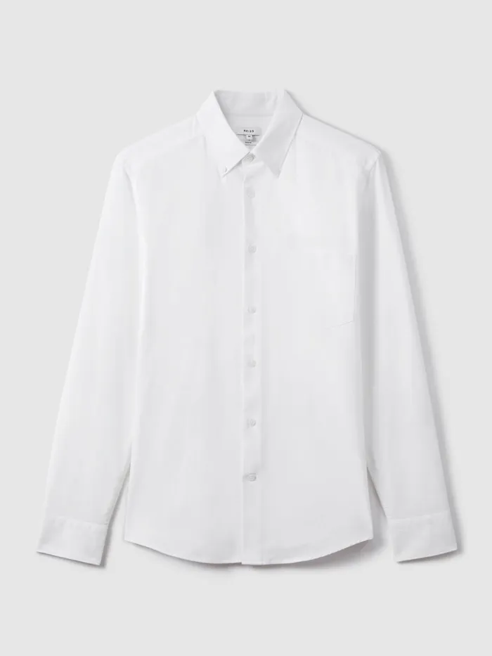 Men Reiss Shirts Greenwich Slim Fit Cotton Oxford Shirt White