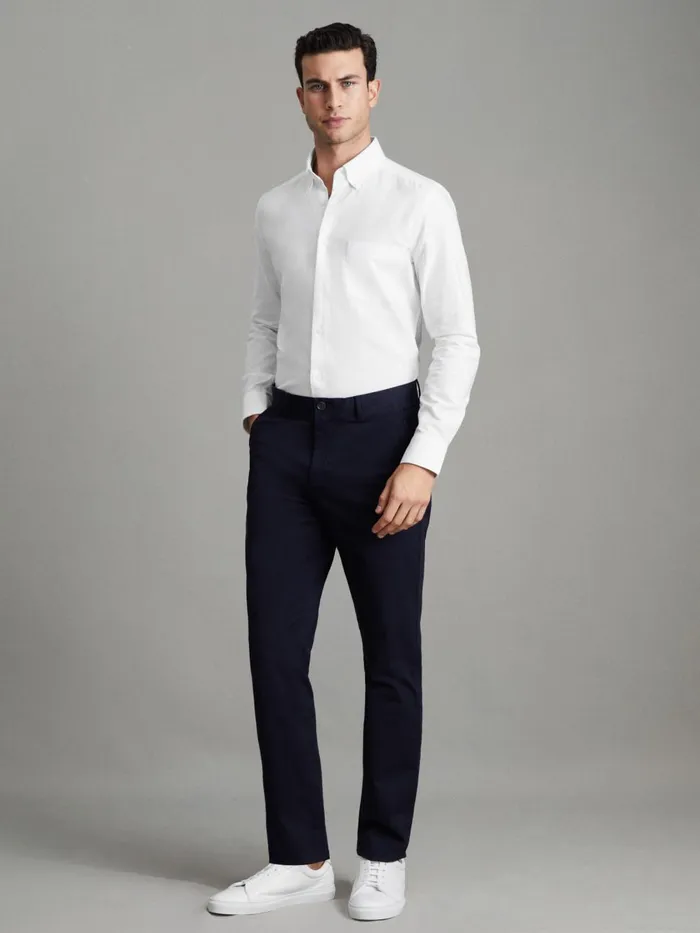 Men Reiss Shirts Greenwich Slim Fit Cotton Oxford Shirt White