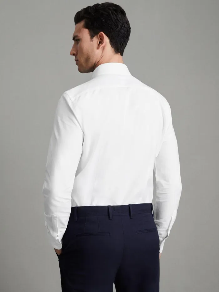 Men Reiss Shirts Greenwich Slim Fit Cotton Oxford Shirt White