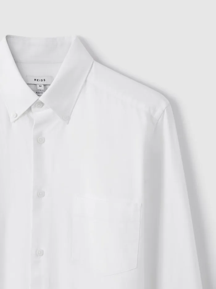 Men Reiss Shirts Greenwich Slim Fit Cotton Oxford Shirt White