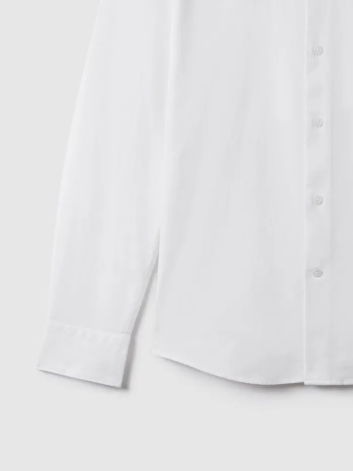 Men Reiss Shirts Greenwich Slim Fit Cotton Oxford Shirt White