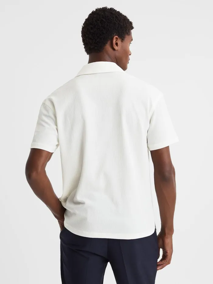 Men Reiss Shirts Hunt Textured Cuban Collar Shirt Ecru